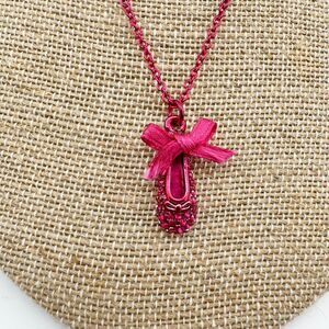 Vintage Pink Ballet Shoe Rhinestone Necklace Glamour Bling Retro Dainty